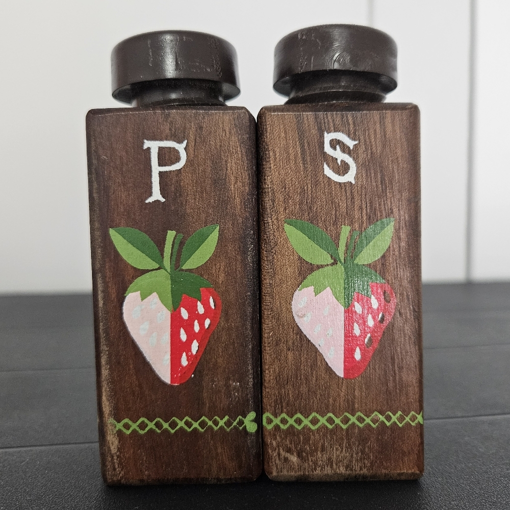 Wooden Strawberry Salt & Pepper Shakers